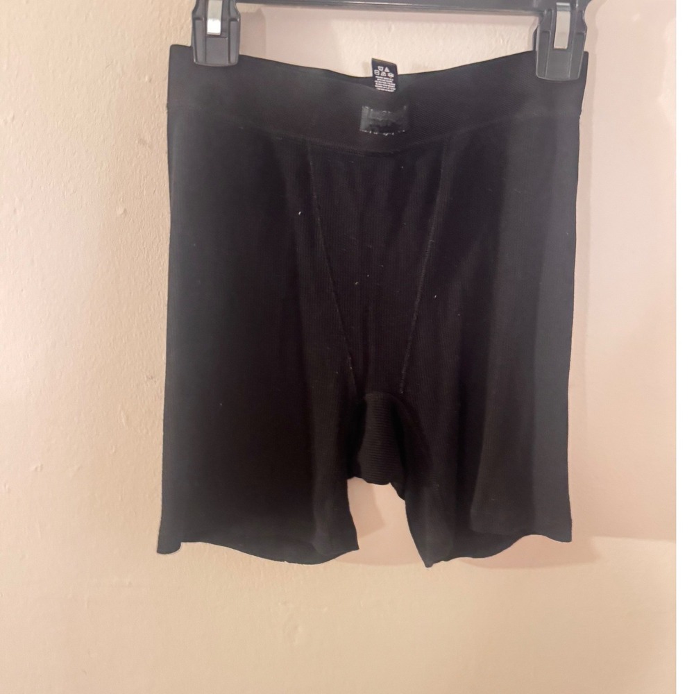 Skims Cotton Rib Boxer Shorts Soot Black Ribbed Loungewear Small